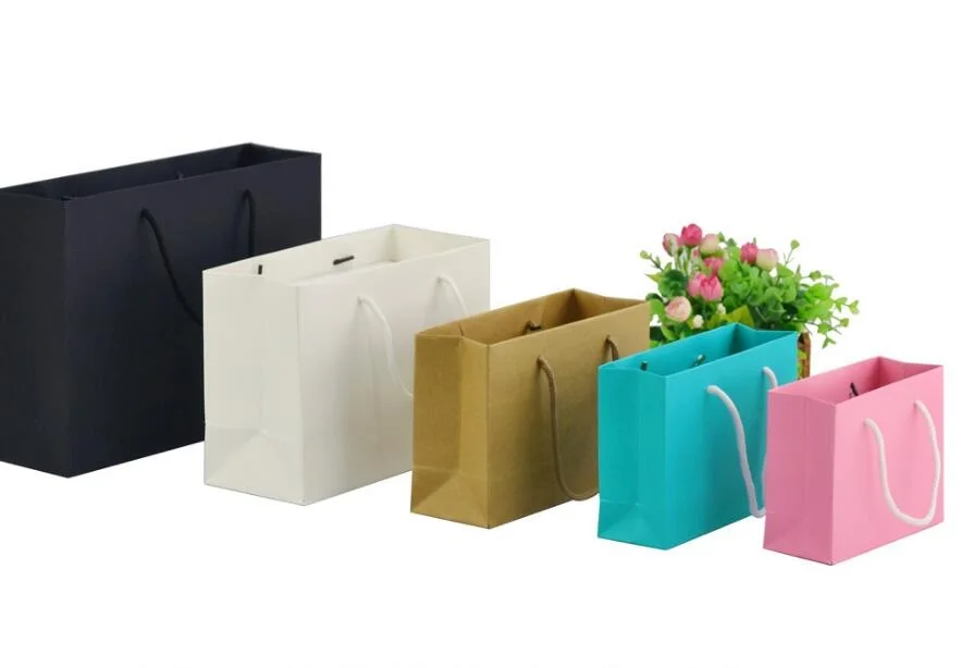 Us 7 57 12 Off 6 10cm 10pcs Lot Logo Print Mini Paper Gift Bags With Handle Small Black Ping In