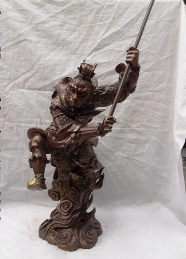

bi002390 16" Chinese Pure Bronze QiTianDaSheng Mutative Fly Sun WuKong Monkey King Statue