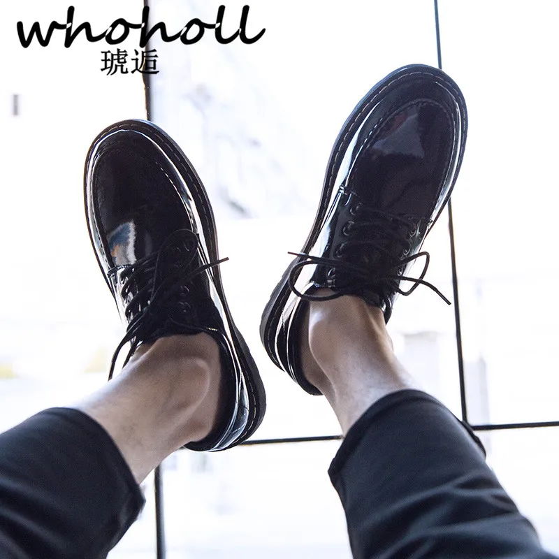 

Whoholl New Hollow Outs Breathable Men Formal Shoes 7 Style Pointed Toe Patent Leather Oxford Shoes for Men Dress Shoes Business
