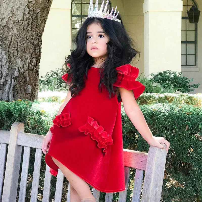 2-6 Years Old Children Summer Clothing Fashion Pink Red Mini Appliques Dress Sleeveless Soft Velvet Little Girls Princess | Детская