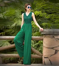 2019 Women Summer Jumpsuit High Street Rompers Chiffon Elegant Party Full Length Wide Leg Lace Jumpsuits Plus Size 3XL 4XL 2019 women summer jumpsuit party overalls rompers chiffon high street elegant gray color full length jumpsuits plus size 3xl 4xl