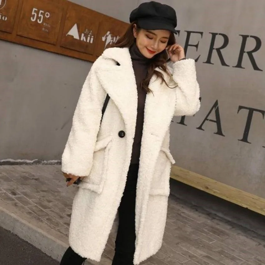 New Imitation Fur Jackets Long Section Oversized Large Size S/6XL Casaco Inverno Feminino Female Man-Made Fur Warm Clothes D432 - Color: White