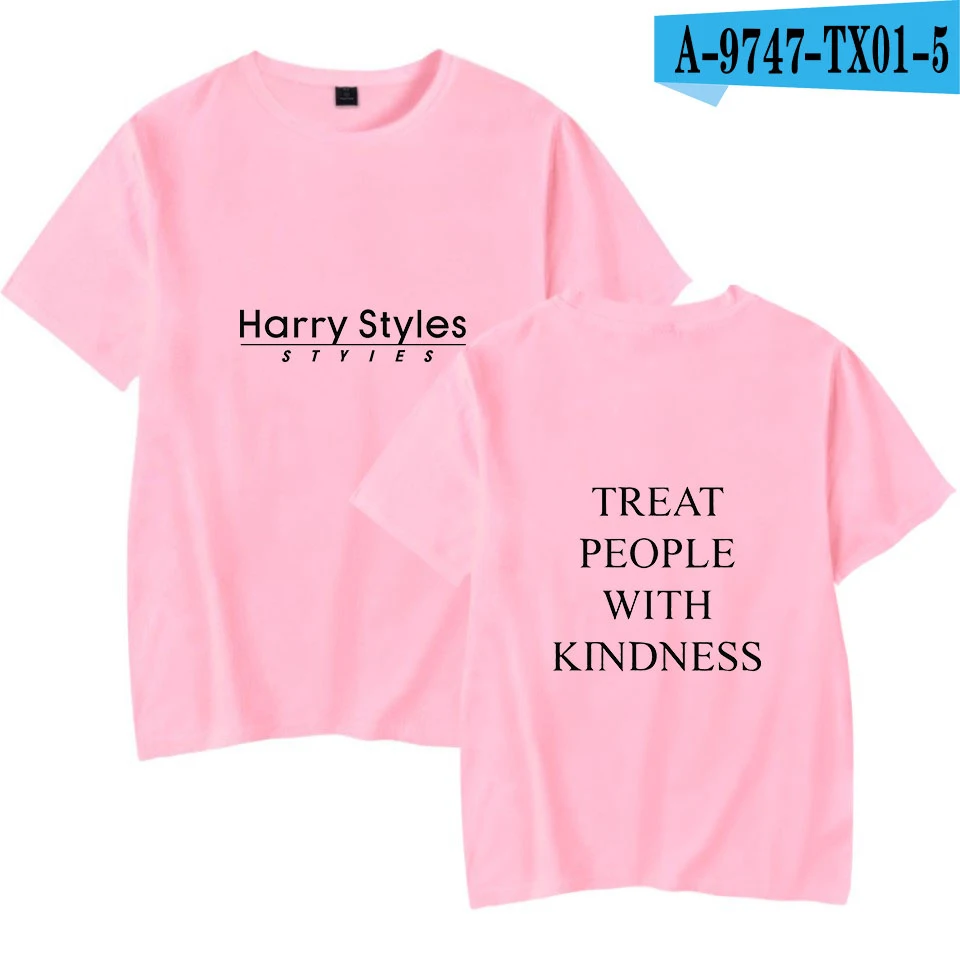 Футболки с надписью «Harry Styles» для женщин, летняя хлопковая футболка унисекс, модная футболка, повседневный топ с круглым вырезом - Цвет: pink