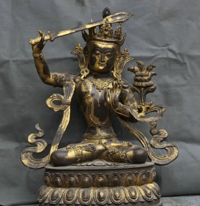 

Details about 28" Old Tibet Buddhism Bronze Wenshu Manjushri Goddess Hold Sword Buddha Statue