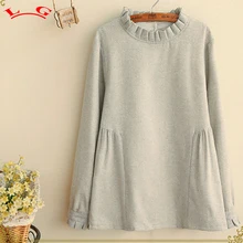 2017 LG long sleeve ruffled stand collar Back button shirt blouse mori girl