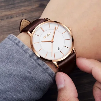 

Men women Watches Luxury Brand Olevs Minimalist Ultrathin Wrist Watches Waterproof High Quality Quartz Genuine Leather Strap