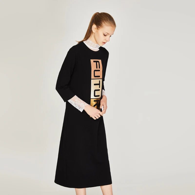 Toyouth лето с рукавом три четверти платье шею Письмо печати Тонкий платье - Цвет: Black