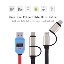 2 in 1 protection Fast Charging Sync Data Smart LED Micro USB Cable For Android Phone For iPhone 5 6