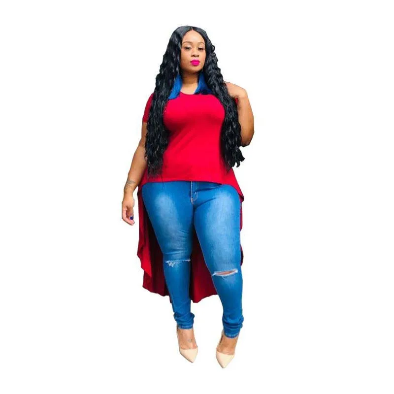 

African Clothes Plus Size T-Shirt Women Summer Casual Irregularity Solid O-Neck Short Sleeve Tee Front Short Back Long Shirt