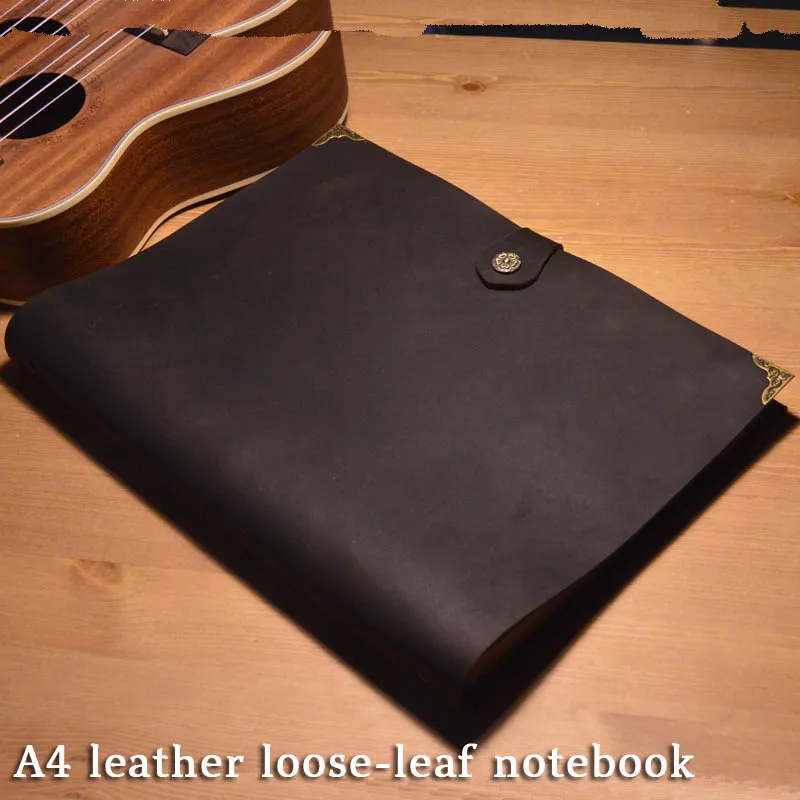 

a4 3-hole loose-leaf leather notebook handmade Leather Business Retro Notepad First layer cowhide 50 sheets Leather Journal papg