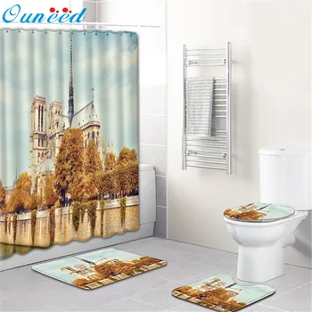 

Ouneed 4 PCS classical building Paris Shower Curtains set Anti-slip Toilet Polyester Cover Mat Set Bathroom Shower Curtains 2020