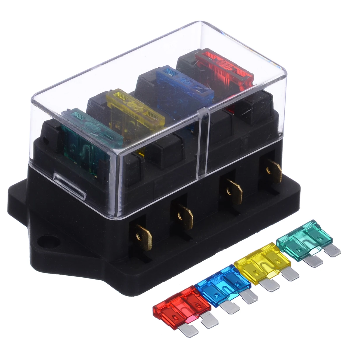 40A 12V 24V Auto Car Truck 4 Way Blade Fuse Block Fuse Box Unit Holder Fusebox Catch-holder + 4Pcs Fuses Circuit Standard ATO