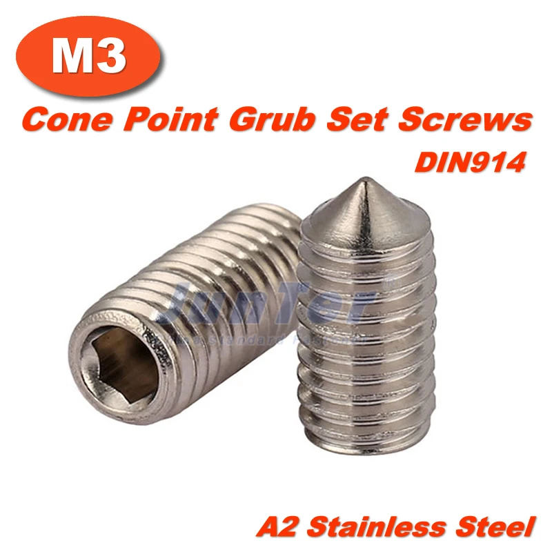 50pcs/lot M3(3mm) A2 Stainless Steel Cone Point Grub Hex Socket Set