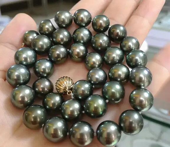 

18"9-10MM NATURAL TAHITIAN GENUINE BLACK PEARL NECKLACE