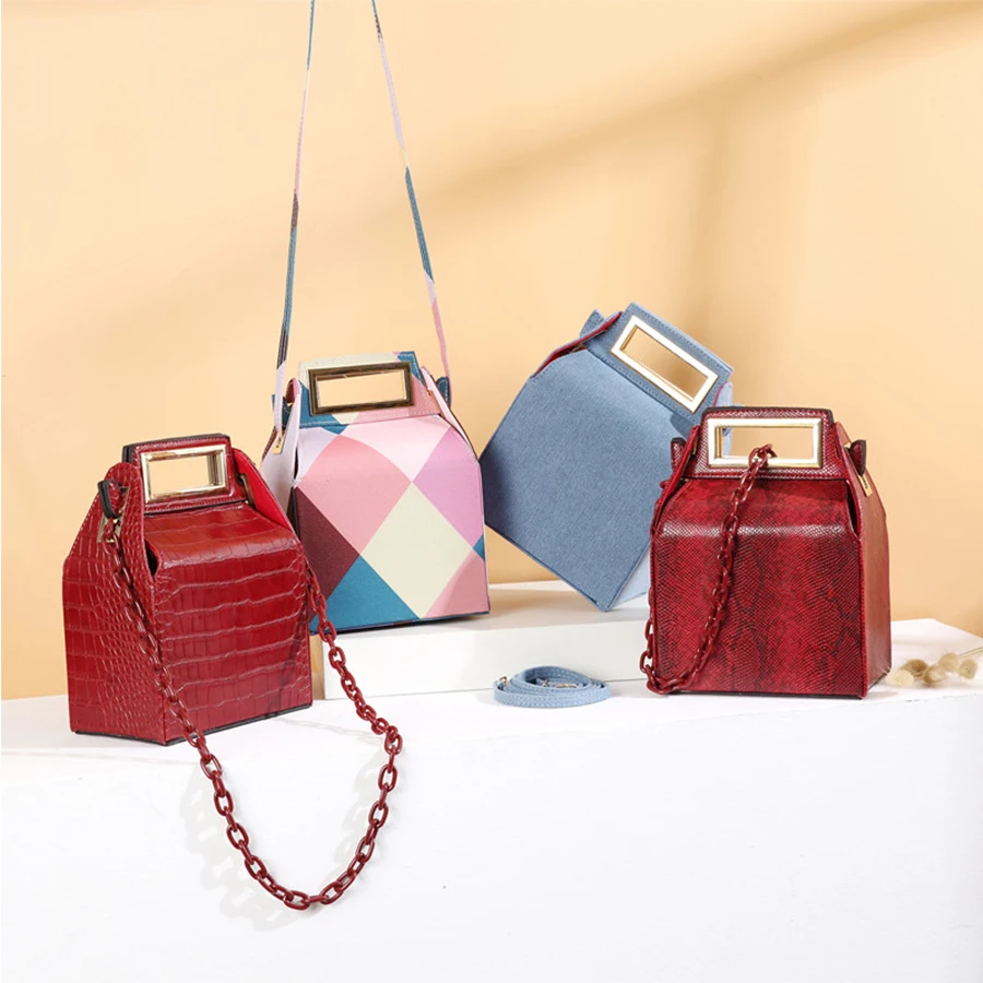 

Luxury Crocodile Acrylic Chain Women Handbags Designer Crossbody Bag Crocodile Box Bag Patchwork Evening Clutch Purse Hand Bag
