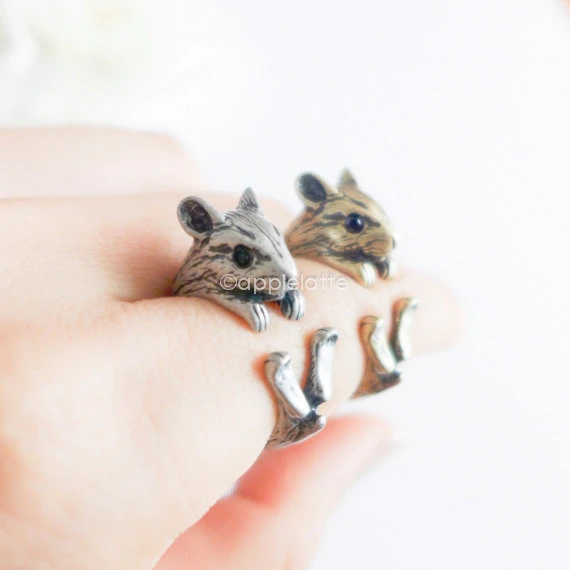 Kinitial 1Pcs Antique Bronze Vintage Brass Knuckle Hamster Ring Mid Finger Boho Chic Mice Animal Mouse Rings For Men Women Alx