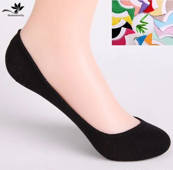 

6pcs=3pairs/lot Bamboo fiber cotton Women's candy colors super invisible Socks anti- slip high qualtiy summer slipper woman