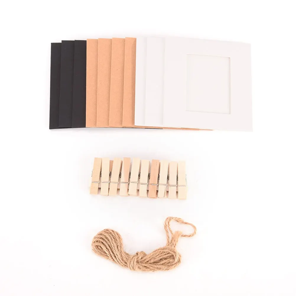10PCS Paper Frame Photo Frame with Clips and Rope Combination DIY Wall Hanging Picture Album Home Decoration 3/5/6 Inch