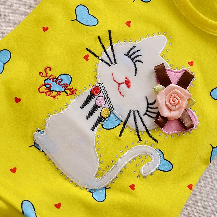 Одежда для младенцев; комплекты летней одежды для маленьких девочек; комплекты одежды из 2 предметов с рисунком кота и сердца; летний комплект для девочек «hello kitty»