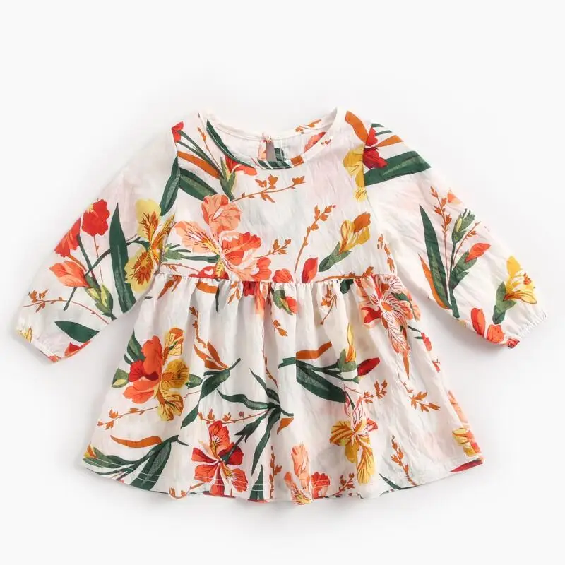 

New Baby Girls Long Sleeve Autumn Dresses Flower Printed Princess Dresses For Kids 1 2 3 4 Years Elegant Outfits Casual Wear