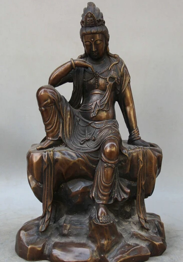 

JP S61 16" Chinese Buddhiam Bronze Seat stone Kwan-yin Guan Yin Boddhisattva Statue