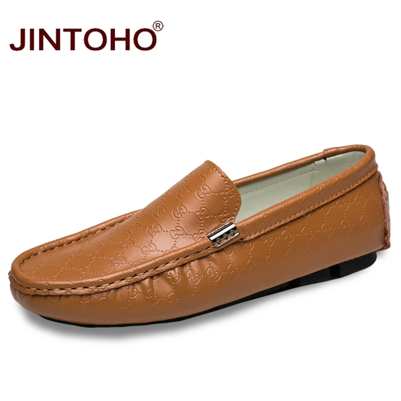 JINTOHO/мужские кожаные лоферы большого размера; Брендовые повседневные мужские водонепроницаемые мокасины; кожаная мужская обувь; модная обувь на плоской подошве для мужчин; дешевые Мокасины - Цвет: huang zong