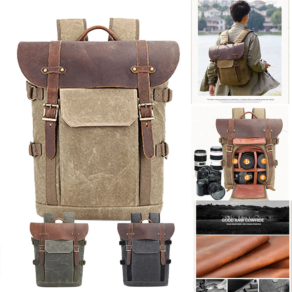 

Hot Premium Vintage Photography Backpack Waterproof Photography Canvas Bag Cover #$