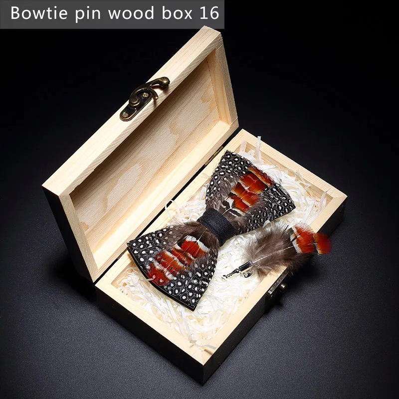 Bowtie pin woodbox16 JEMYGINS, дизайн, галстук-бабочка, перо, бант, изысканная ручная работа, Мужская брошь для галстука-бабочки, деревянная булавка, подарочный набор, Свадебная вечеринка - Цвет: Bowtie pin woodbox16