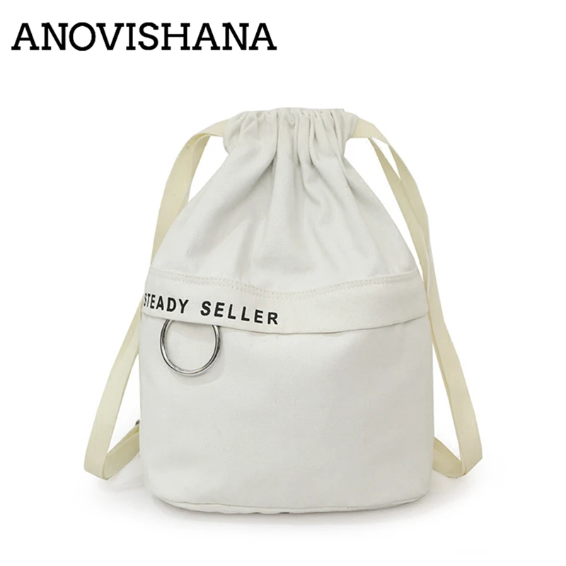 

ANOVISHANA Simple style Canvas backpack backbag Female Shoulder Bag student Drawstring Bag schoolbag rucksack women K037