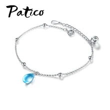 925 пробы Серебряный цветной Классический стиль Женские аксессуары большая синяя капля кубического циркония браслет простой дизайн