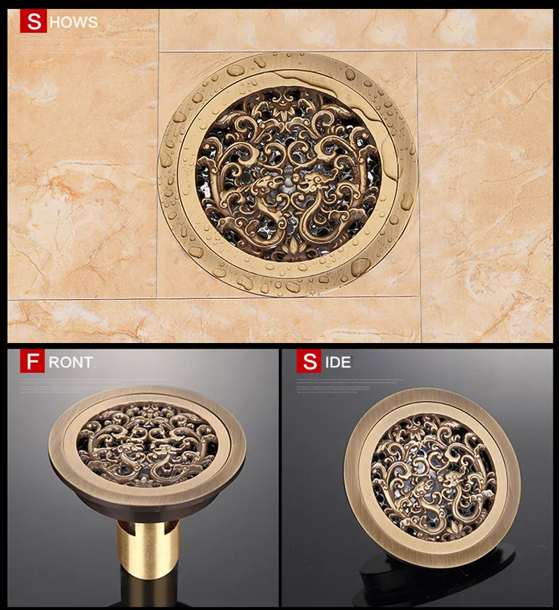 4 Inch Bronze Antique Brass Round Bathroom Floor Drain