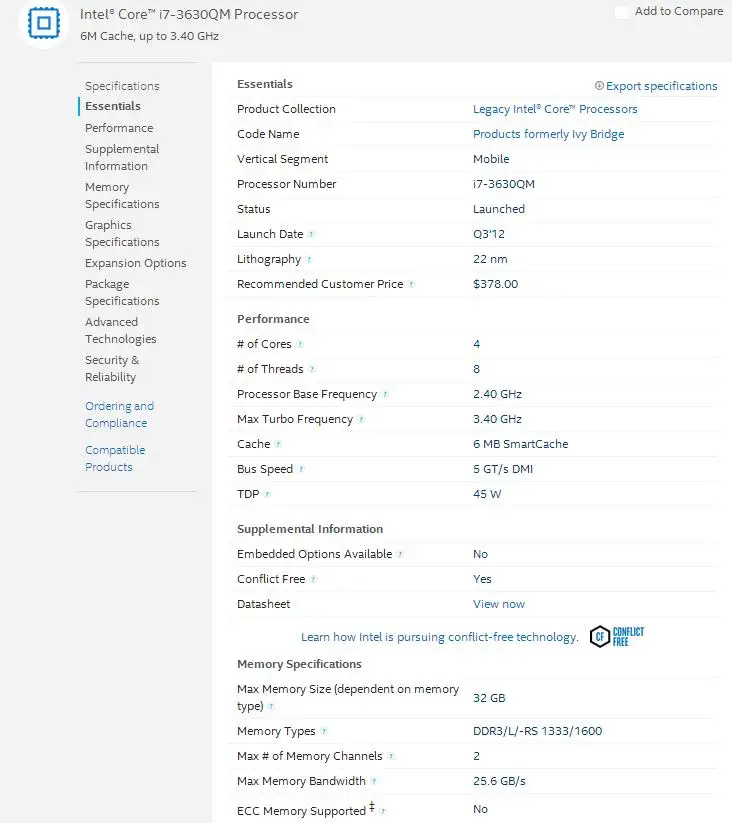 Процессор Intel i7 3630QM SR0UX PGA 2,4 ГГц четырехъядерный 6 Мб кэш TDP 45 Вт 22 нм ноутбук cpu Socket G2 HM76 HM77 I7-3630qm