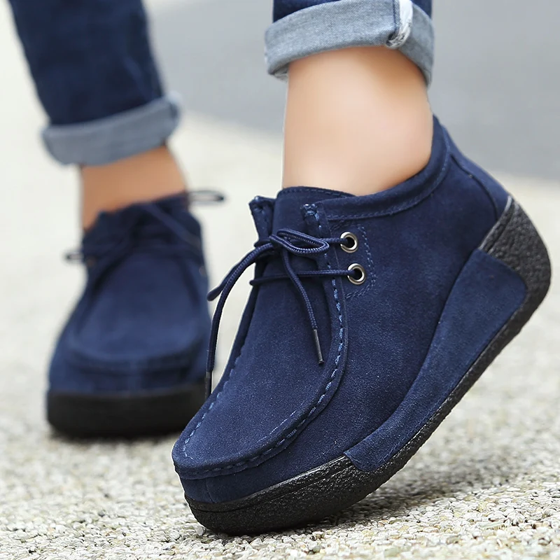 

Women Genuine Leather Flats Platform Lace Up Creepers Moccasins Female Casual Shoes Sapato Feminino