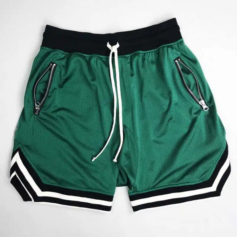 Мужские дышащие быстросохнущие спортивные шорты для бодибилдинга, бегунов, длина до колена, спортивные штаны, мужские шорты для фитнеса, тренировок, пляжа - Цвет: green