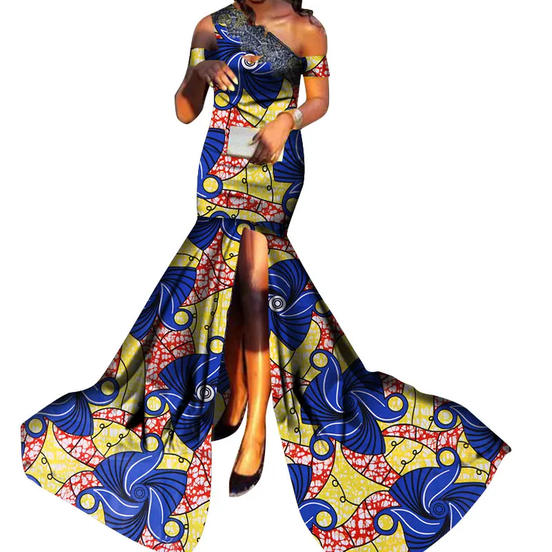 Африканские платья для женщин Базен Riche стиль femme Сращивание африканская одежда изящная леди принт воск размера плюс вечернее платье WY3740
