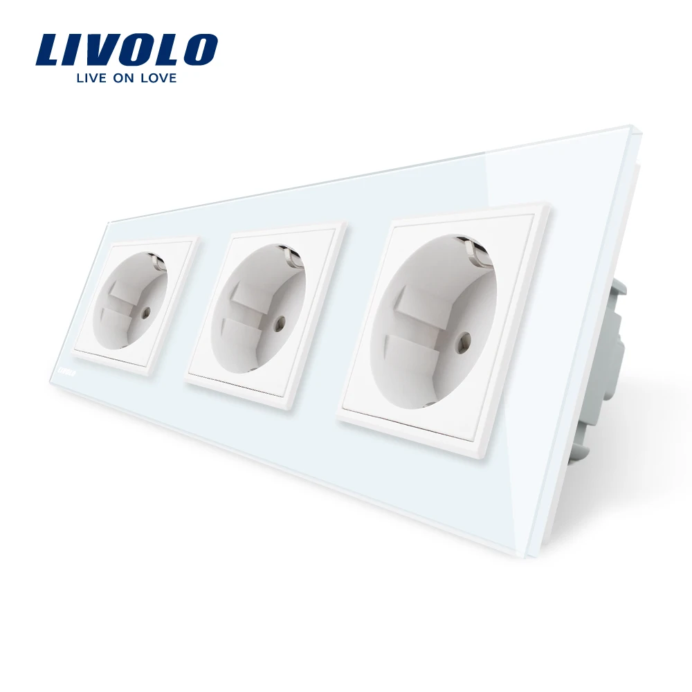 Livolo New EU Standard Power Socket, White Crystal Glass Outlet Panel, Multi-function Triple Wall Power Outlet Without Plug цена Livolo New EU Standard Power Socket, White Crystal Glass Outlet Panel, Multi-function Triple Wall Power Outlet Without Plug цены онлайн