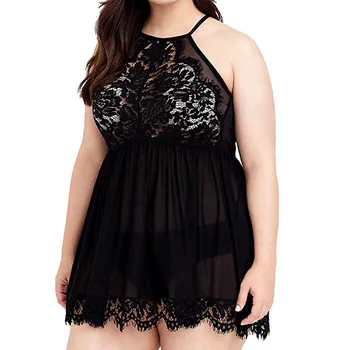 

Nightwear Set Sexy Lace Sleepwear Nuisette Femme De Nuit Women Lingerie Babydoll Bowknot Underwear Dress G-string Plus Size 3XL