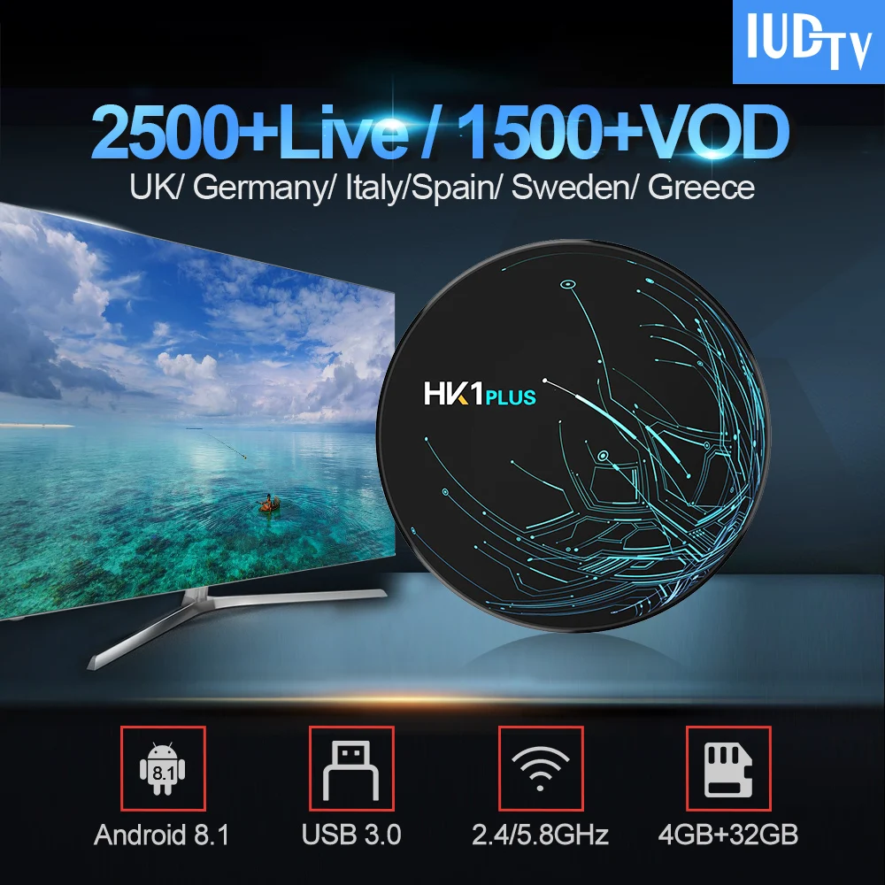 

Europe IPTV Subscription Box HK1 Plus Android 8.1 IUDTV Code Sweden Spain Italy IPTV UK Germany IPTV France Arabic Greece IP TV