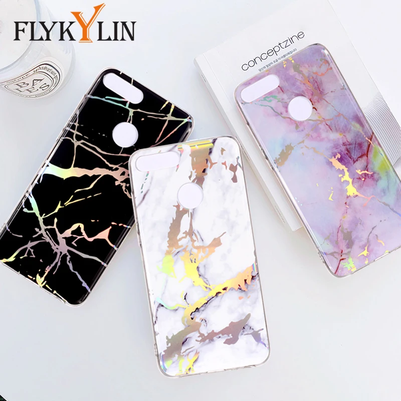 FLYKYLIN Laser Marble Case For Huawei Y3 Y5 2018 Y6 Prime Y7 Honor 9 Lite 10 Back Cover Soft TPU Silicone Phone Cases Coque |