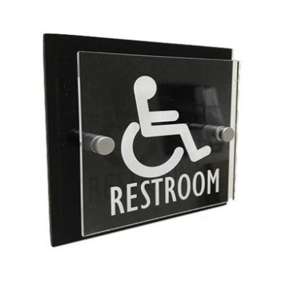 Прозрачный акриловый Туалет знаки/туалете знаки/Пол нейтральный туалете знаки с черным Алюминий поддержку Панель