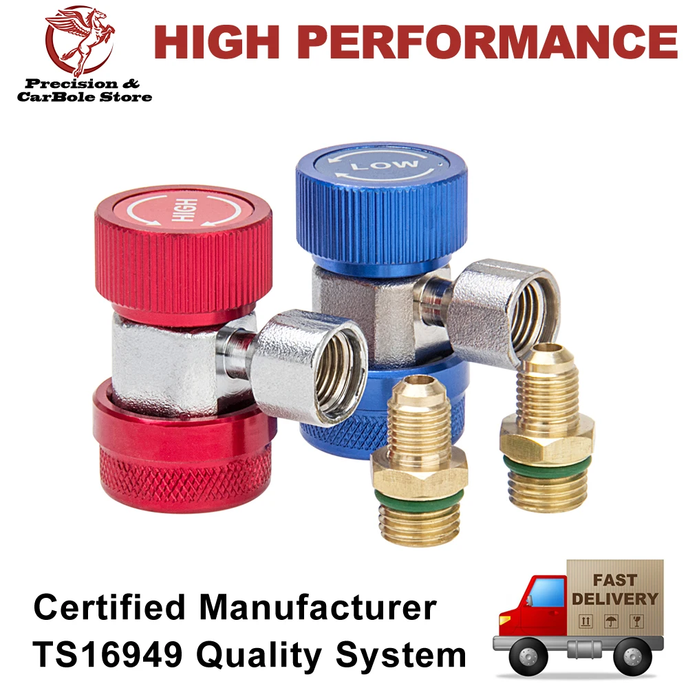 

R134A Manifold Gauge Hose Set Freon Quick Coupler High & Low Adapters Type A/C Conversion Kits, 1/4 SAE HVAC