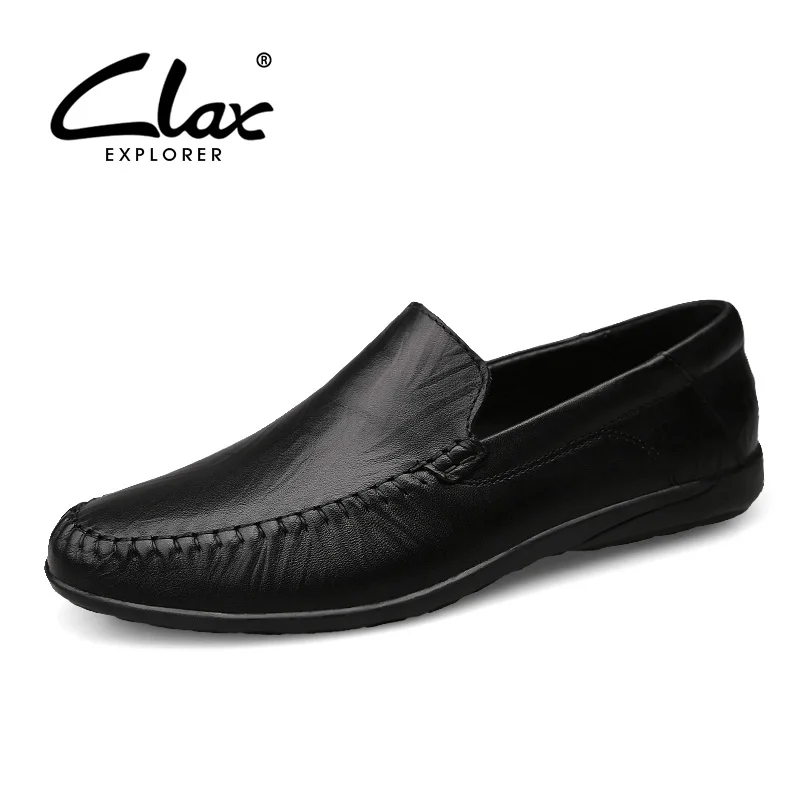 

CLAX Men's Leather Shoes 2017 Spring Summer Genuine Leather Black Dress Shoe Male Casual Loafer Breathable Soft Flat Moccasins