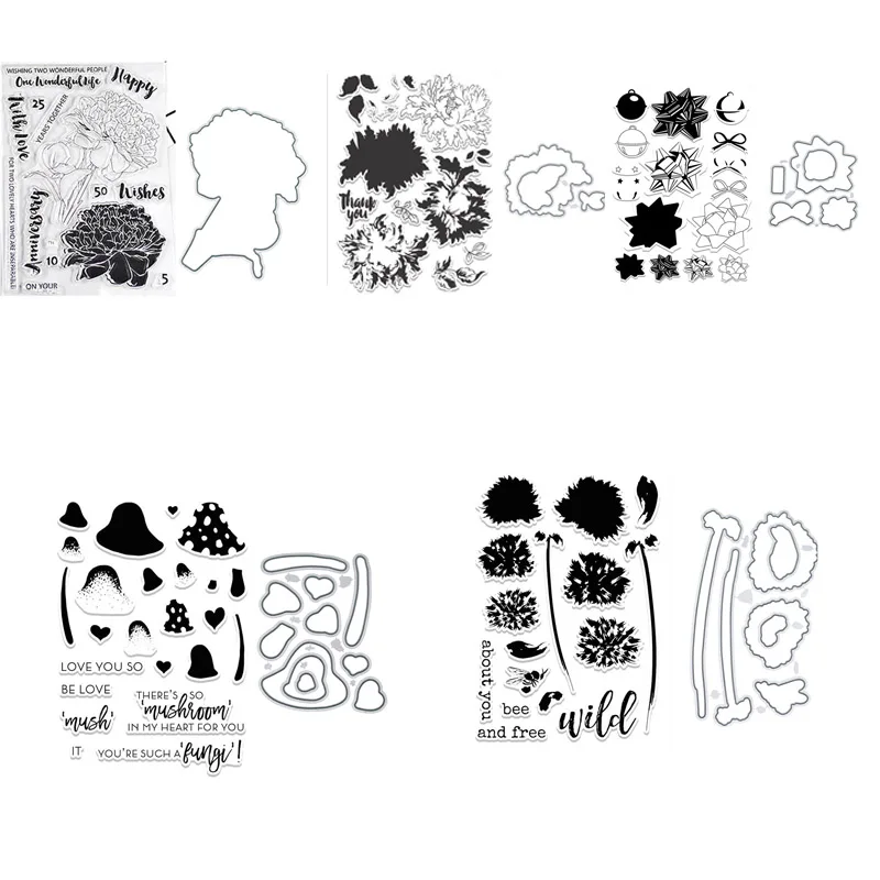 

Mushroom flower Transparent clear Stamp and Metal Cutting Die for DIY Scrapbooking / Card Making/Photo Album Decoration