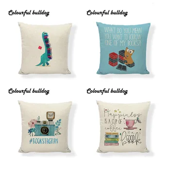 

Cute Style Cushion Cover 45*45 Cm Dinosaur Book Camera Pattern Pillowcase 4 Piece Set Home Living Room Sofa Bedroom Bed Decorate
