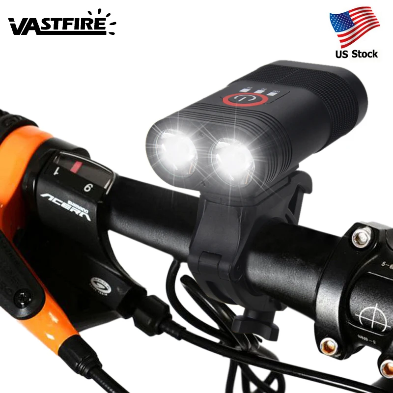 

2000lm USB Rechargeable Front Bike Light 2x XM-L T6 LED Bicycle Lamp 5 Modes Cycling Headlight with Built-in Battery and Charger