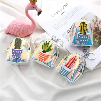 

Fashion Women Girls Mini Coin Laser Bag Cactus Printed Coin Purse Keys Card Holder Wallet Money Bags Earphone Package Kids Gifts