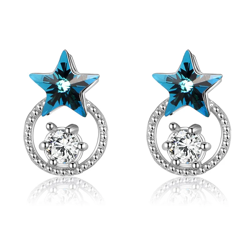 

Top Quality Silver Stars Stud Earrings 925 Clear Sparkling Blue Cubic Zirconia Earrings For Women Fashion Jewelry