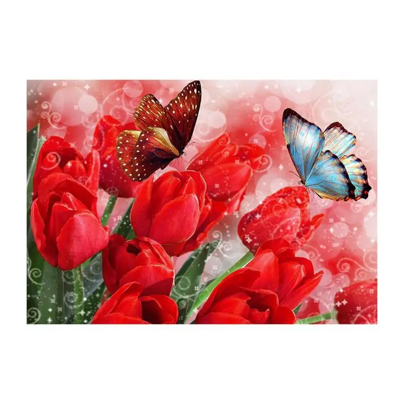 

Tulip Butterfly 5D DIY Full Drill Round Diamond Painting Cross Stitch Mosaic Art Craft Home Decor Embroidery Kits Needlework Set
