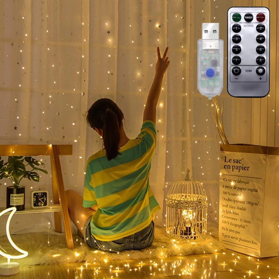 

Thrisdar USB Powered 3X3M 300 Copper Wire Led Icicle Curtain Fairy String Light 8 Mode Christmas Wedding Party Fairy Light