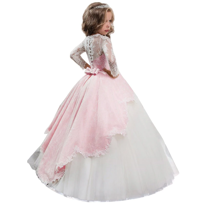 Г. летнее платье принцессы с длинными рукавами и цветочным рисунком элегантный костюм Детские платья для девочек, детская одежда Вечерние платья на свадьбу LP-209
